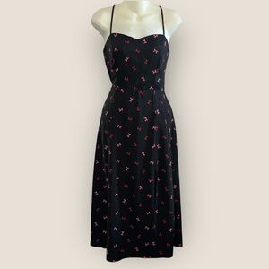 Francesca’s Black Bow Print Midi Dress Spaghetti Strap Medium